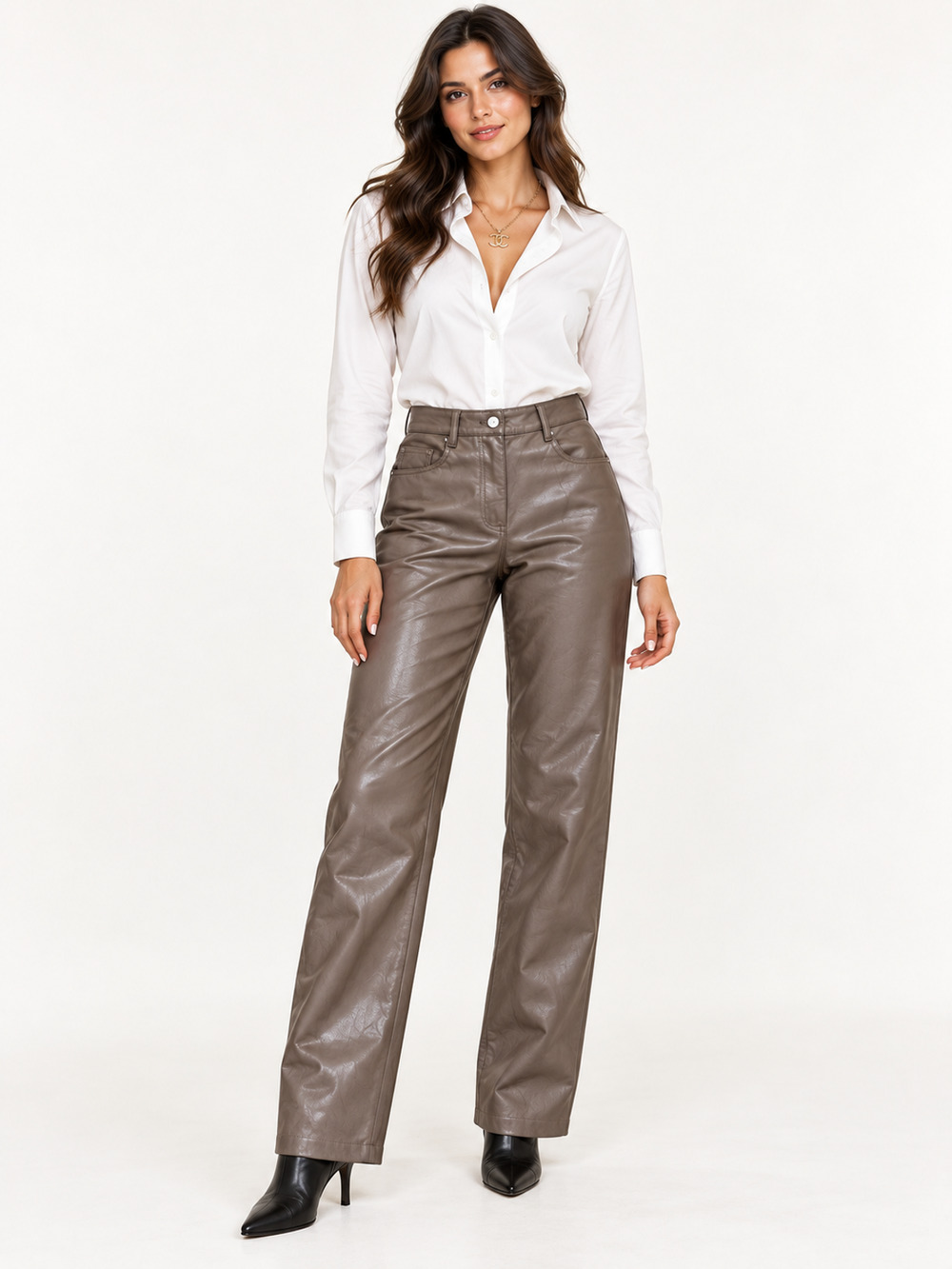 Aritzia Wilfred The Melina Pant Taupe Vegan Faux Leather Straight Leg Size 6